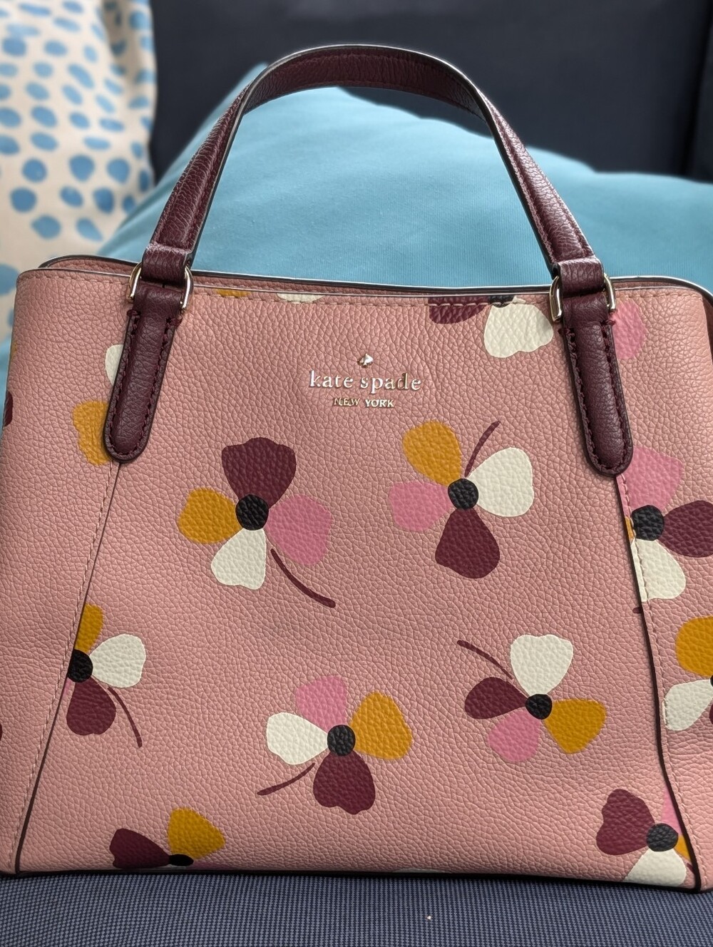 Kate Spade New York Pink Floral Leather Satchel Hand Bag Purse